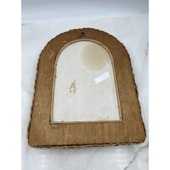 Vintage Wicker Rattan Mirror Arched Wall Hanging Boho Decor Natural 16x14in MCM - Picture 2 of 7